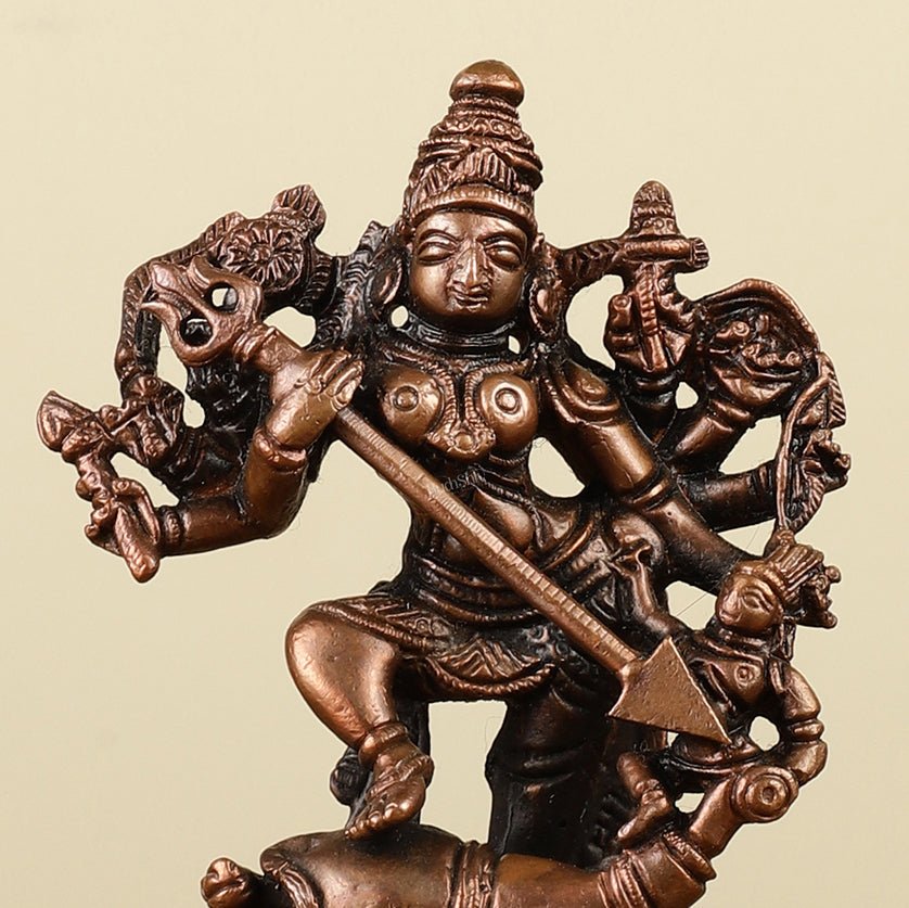 Pure Copper Mahisasur Mardini Durga Ma Idol - 5" - Budhshiv.com