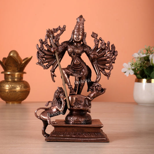 Pure Copper Mahishasura Mardini Durga Idol (7.5 Inch, 1.477 Kg) - Budhshiv.com