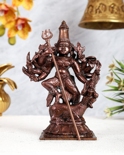 Pure Copper Mahishasura Mardini Durga Idol – Divine Warrior Goddess Sculpture (6 Inches) - Budhshiv.com