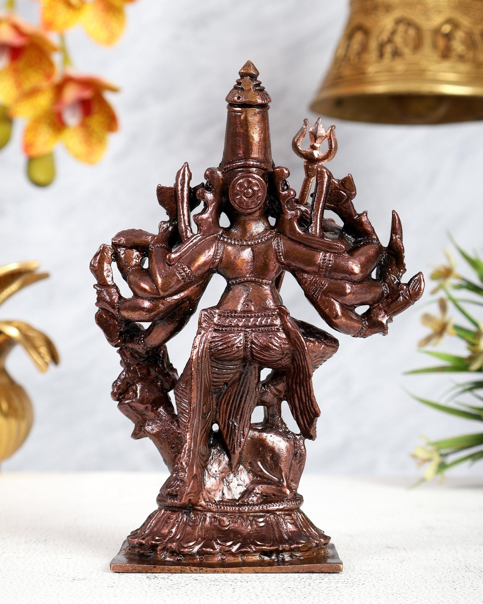 Pure Copper Mahishasura Mardini Durga Idol – Divine Warrior Goddess Sculpture (6 Inches) - Budhshiv.com