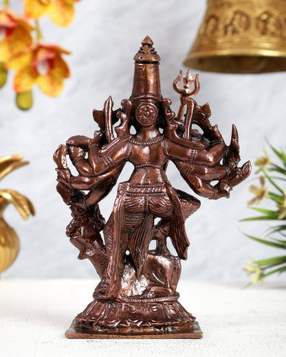 Pure Copper Mahishasura Mardini Durga Idol – Divine Warrior Goddess Sculpture (6 Inches) - Budhshiv.com