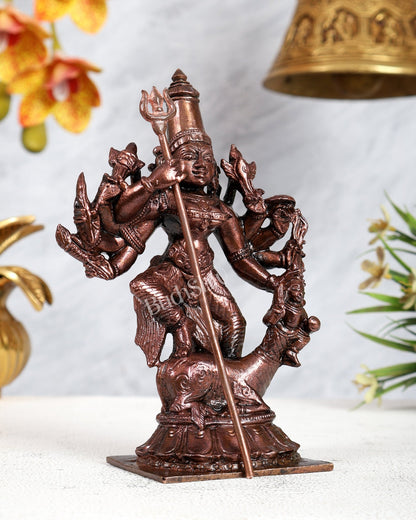 Pure Copper Mahishasura Mardini Durga Idol – Divine Warrior Goddess Sculpture (6 Inches) - Budhshiv.com