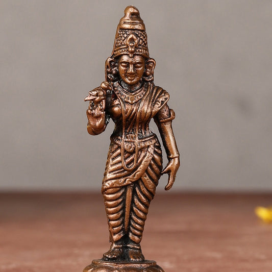 Pure Copper Meenakshi Amman Idol - 3 - inch - Budhshiv.com