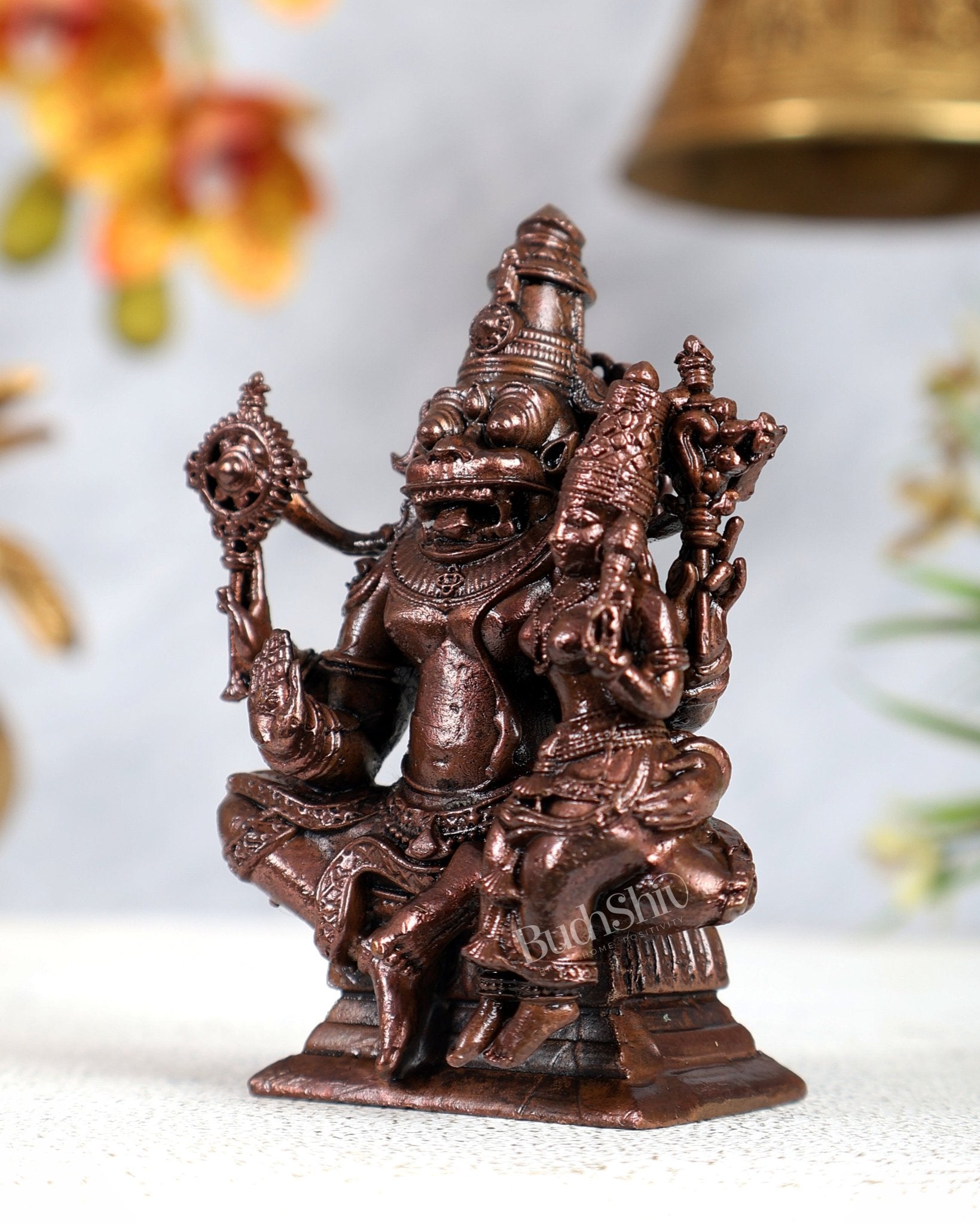 Pure Copper Narasimha Lakshmi Idol – Divine Protection & Prosperity Sculpture (3 Inches) - Budhshiv.com