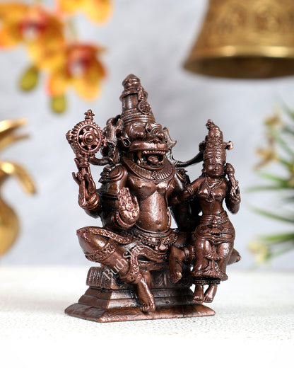 Pure Copper Narasimha Lakshmi Idol – Divine Protection & Prosperity Sculpture (3 Inches) - Budhshiv.com