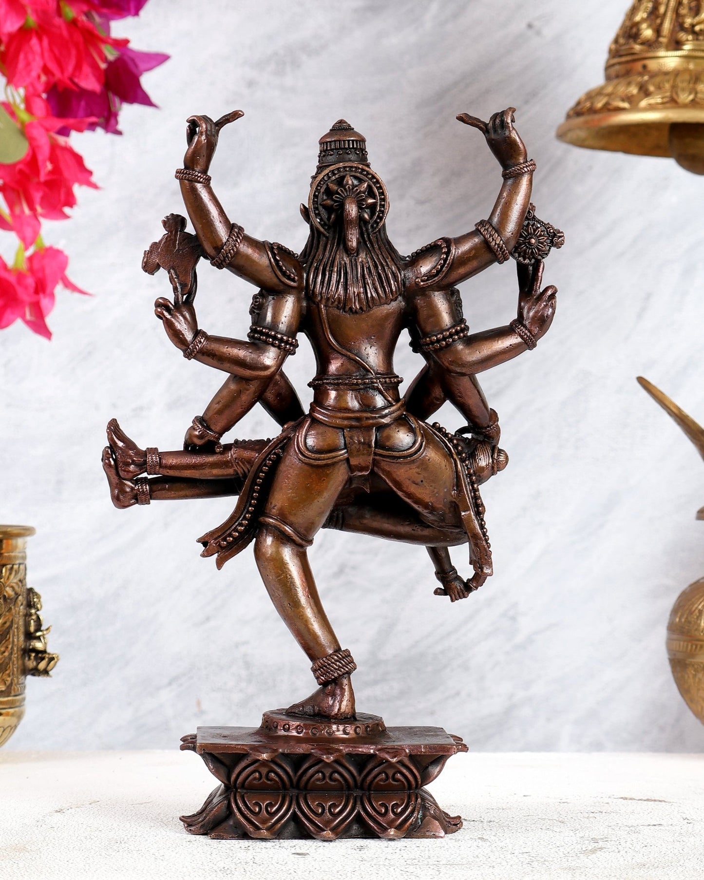 Pure Copper Narasimha Slaying Hiranyakashipu Statue – Masterpiece Vishnu Avatar Sculpture (9.5 Inches) - Budhshiv.com