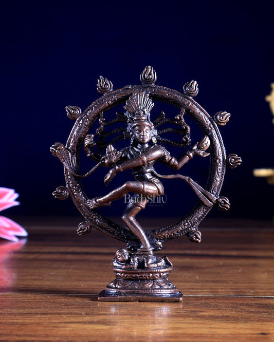 Pure Copper Nataraja Idol – Miniature Sculpture 3 inch - Budhshiv.com