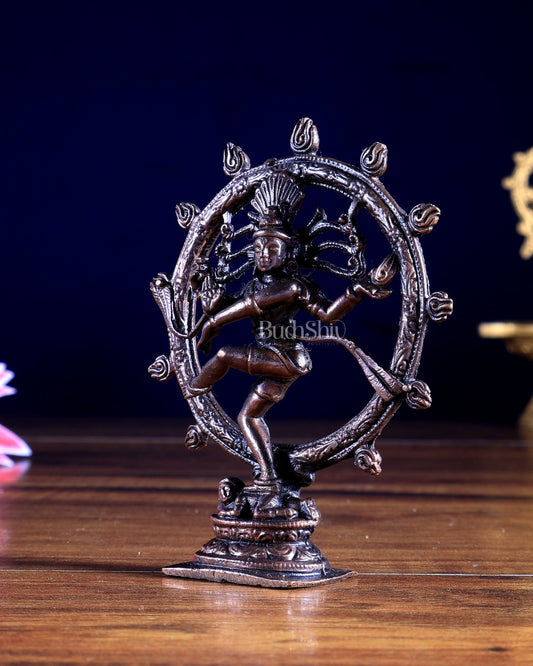 Pure Copper Nataraja Idol – Miniature Sculpture 3 inch - Budhshiv.com