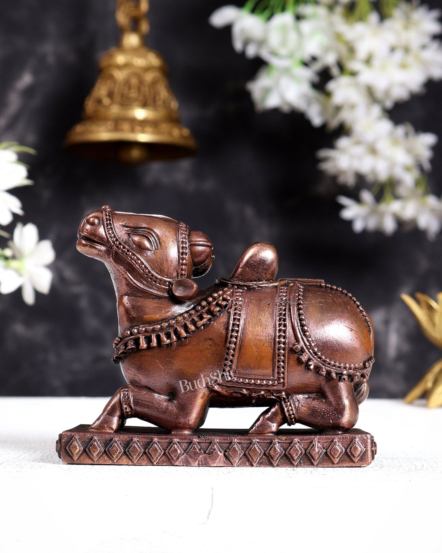 Pure Copper Orissa Style Nandi Statue for Home Temple & Décor 3.5 inch - Budhshiv.com