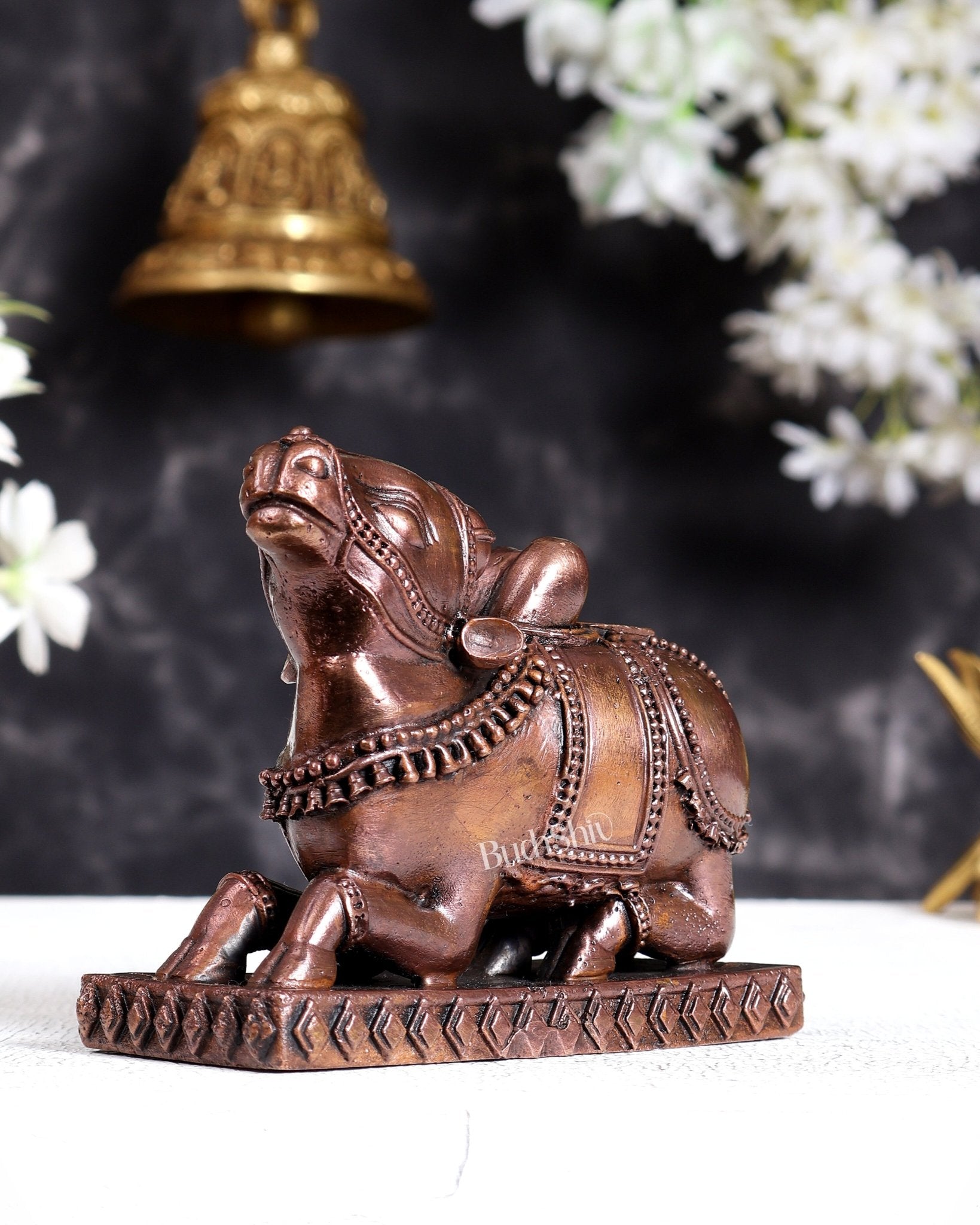 Pure Copper Orissa Style Nandi Statue for Home Temple & Décor 3.5 inch - Budhshiv.com