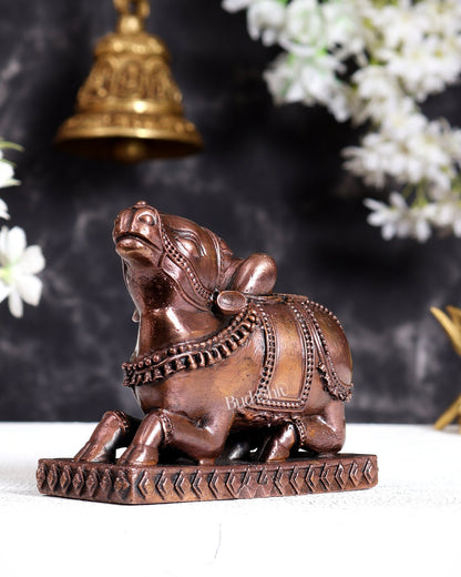 Pure Copper Orissa Style Nandi Statue for Home Temple & Décor 3.5 inch - Budhshiv.com