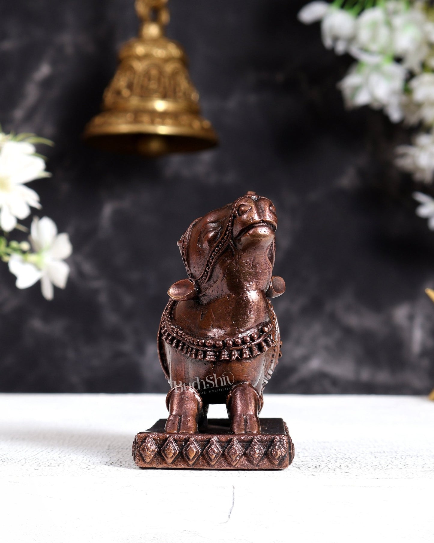 Pure Copper Orissa Style Nandi Statue for Home Temple & Décor 3.5 inch - Budhshiv.com