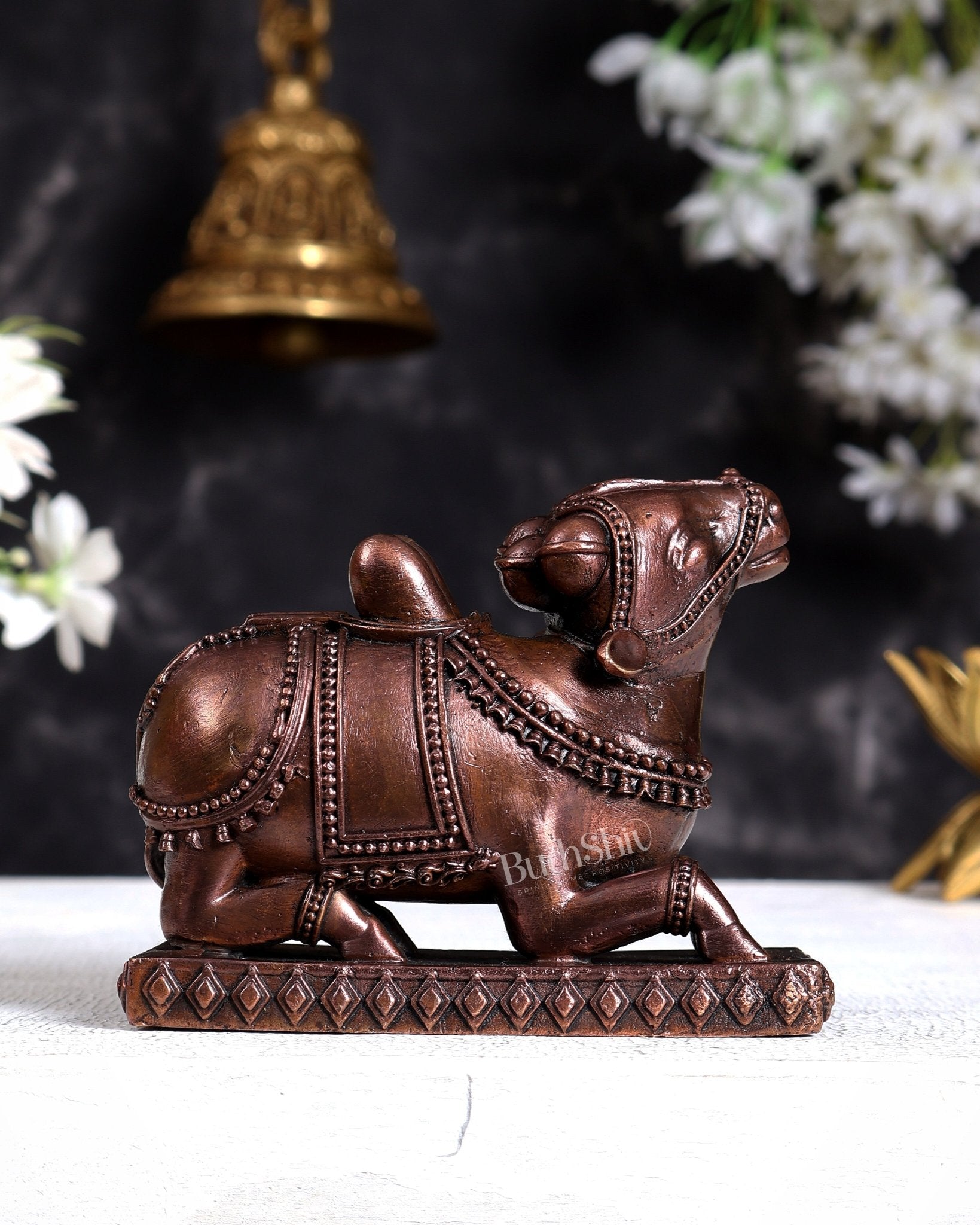 Pure Copper Orissa Style Nandi Statue for Home Temple & Décor 3.5 inch - Budhshiv.com