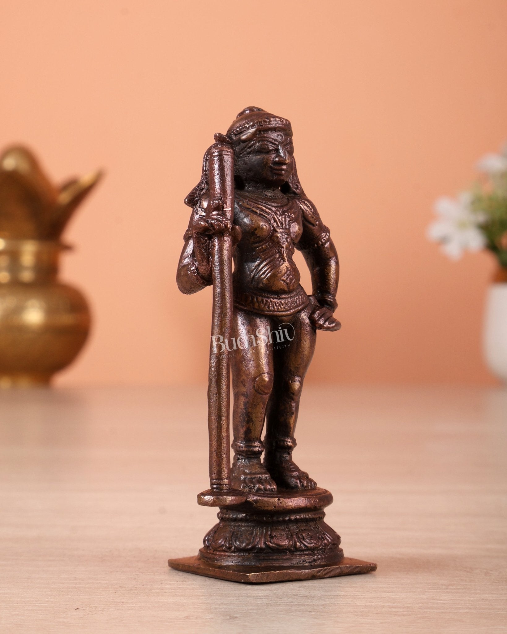 Pure Copper Palani Murugan Idol – Small Kartikeya Swamy Miniature Statue for Home Temple 3" - Budhshiv.com