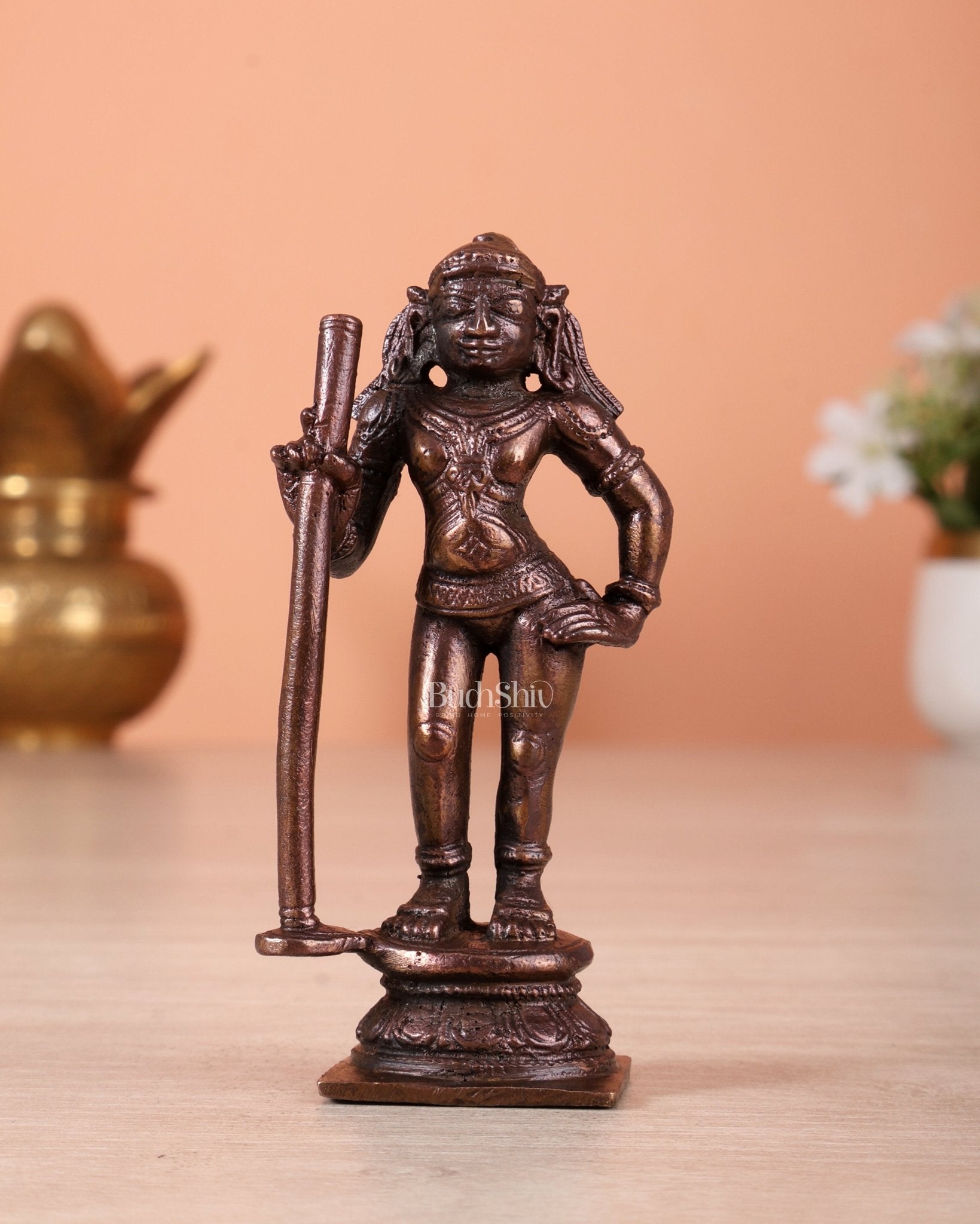 Pure Copper Palani Murugan Idol – Small Kartikeya Swamy Miniature Statue for Home Temple 3" - Budhshiv.com