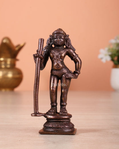 Pure Copper Palani Murugan Idol – Small Kartikeya Swamy Miniature Statue for Home Temple 3" - Budhshiv.com