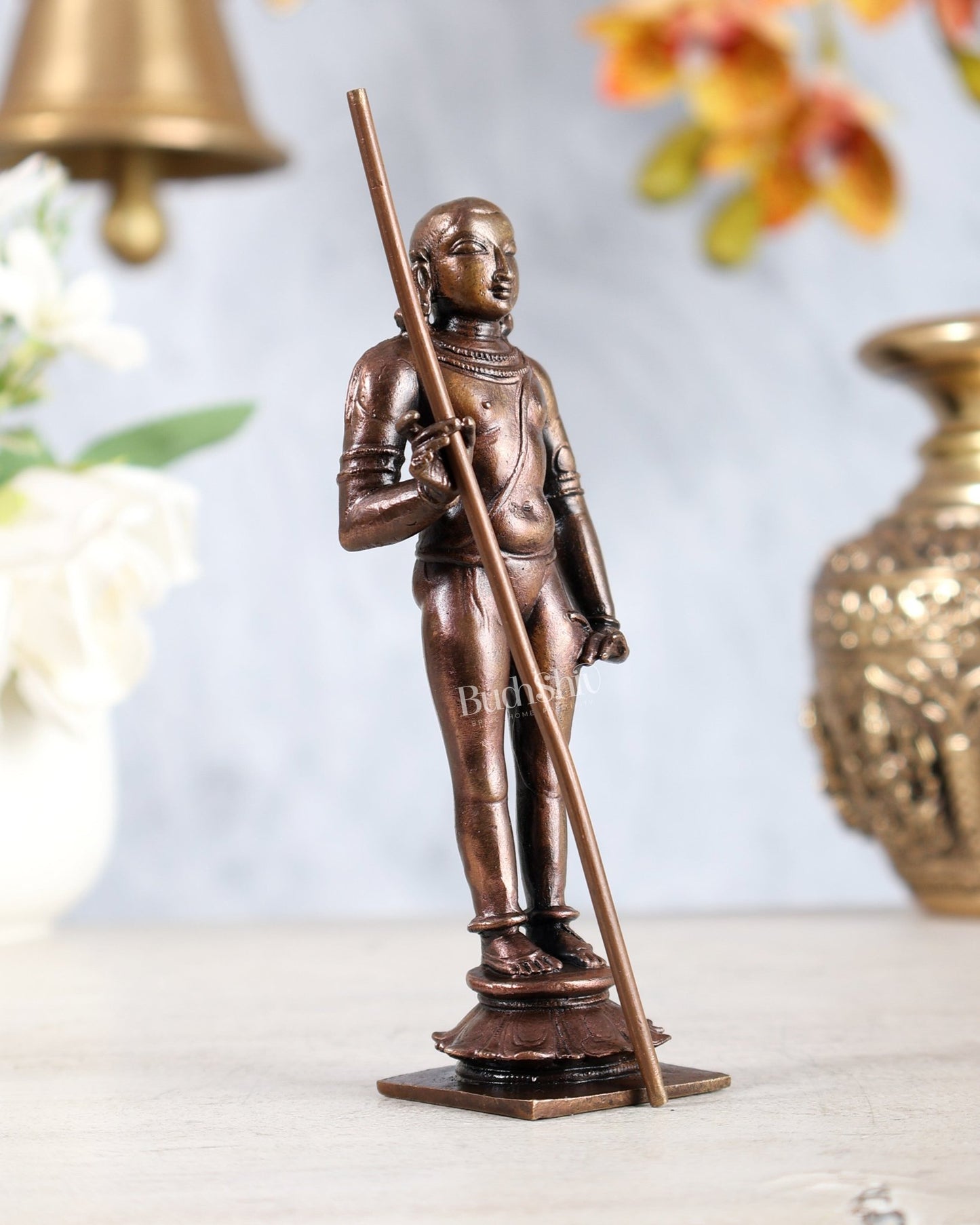 Pure Copper Palani Murugan Karthikeya Idol (Dhandayuthapani Swamy)5.2" - Budhshiv.com