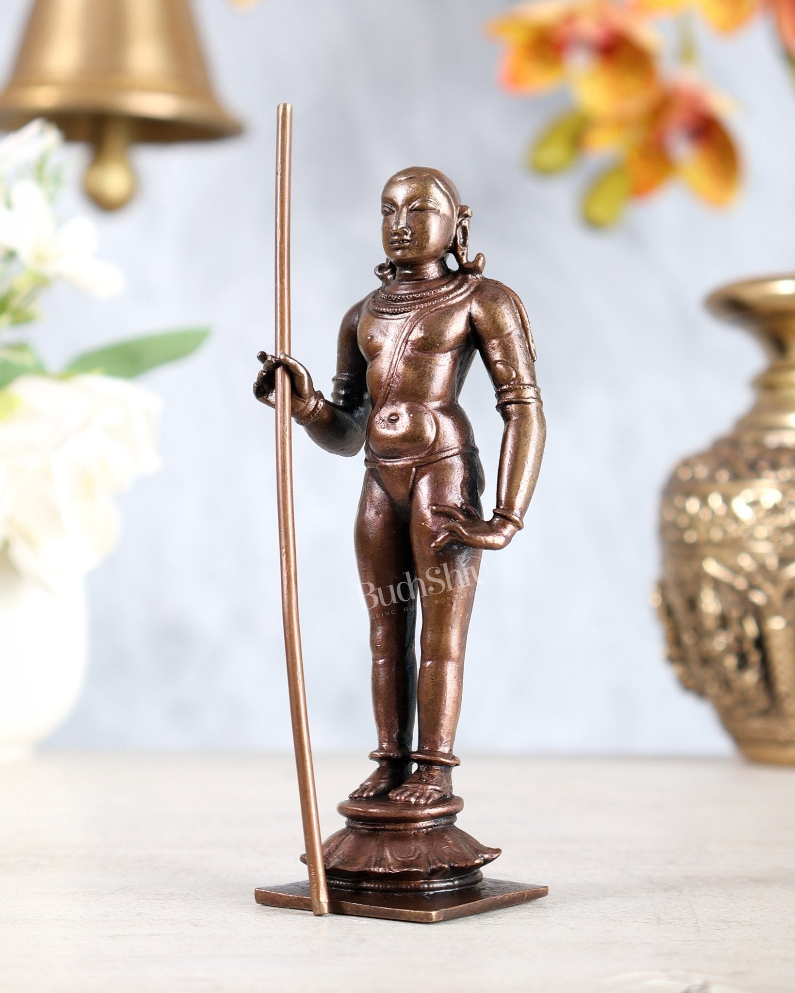 Pure Copper Palani Murugan Karthikeya Idol (Dhandayuthapani Swamy)5.2" - Budhshiv.com