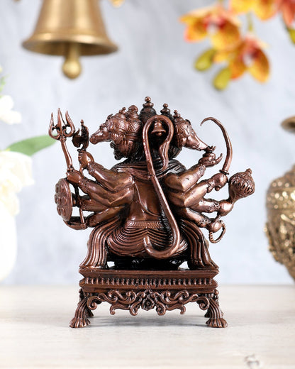 Pure Copper Panchmukhi Hanuman Idol – Crossed Legs Posture 4.5" - Budhshiv.com