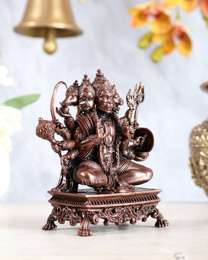 Pure Copper Panchmukhi Hanuman Idol – Crossed Legs Posture 4.5" - Budhshiv.com