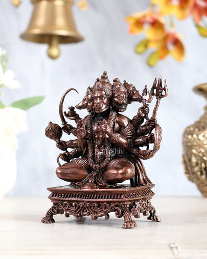 Pure Copper Panchmukhi Hanuman Idol – Crossed Legs Posture 4.5" - Budhshiv.com