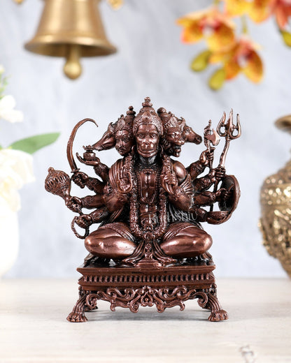 Pure Copper Panchmukhi Hanuman Idol – Crossed Legs Posture 4.5" - Budhshiv.com