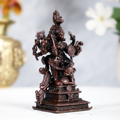 Pure Copper Panchmukhi Hanuman Idol – Rare Aviravan Vadha Form (4 Inches) - Budhshiv.com