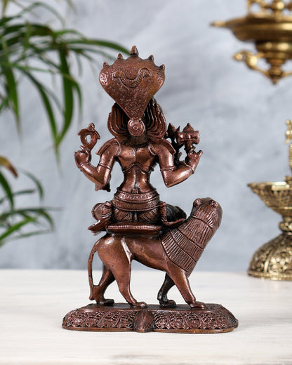 Pure Copper Pratyangira Devi Idol - 5.5 Inch - Budhshiv.com