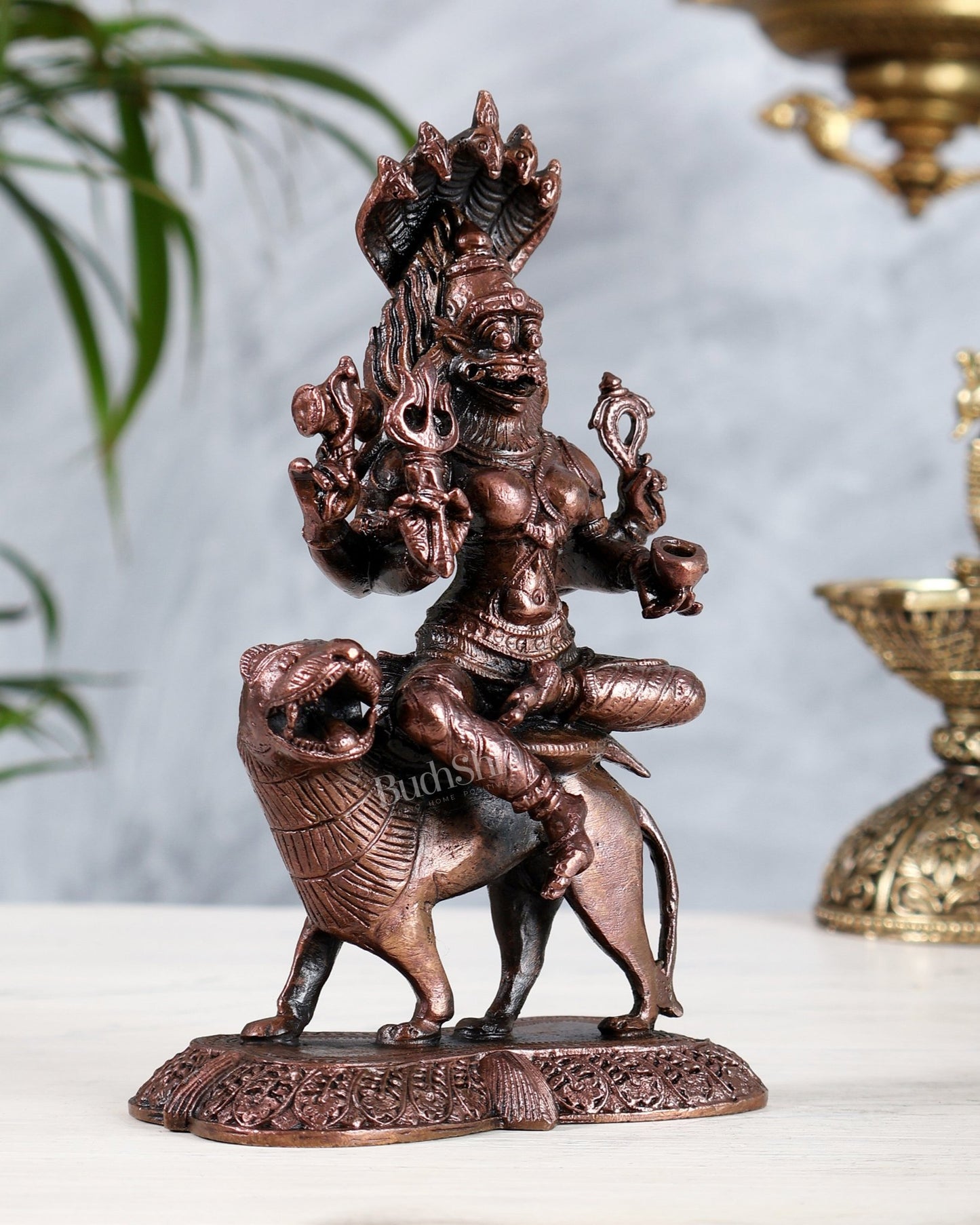 Pure Copper Pratyangira Devi Idol - 5.5 Inch - Budhshiv.com