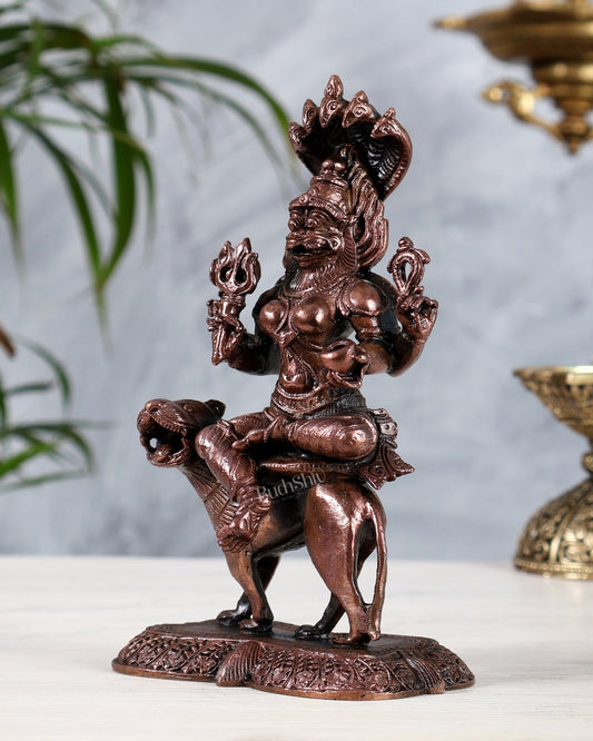 Pure Copper Pratyangira Devi Idol - 5.5 Inch - Budhshiv.com