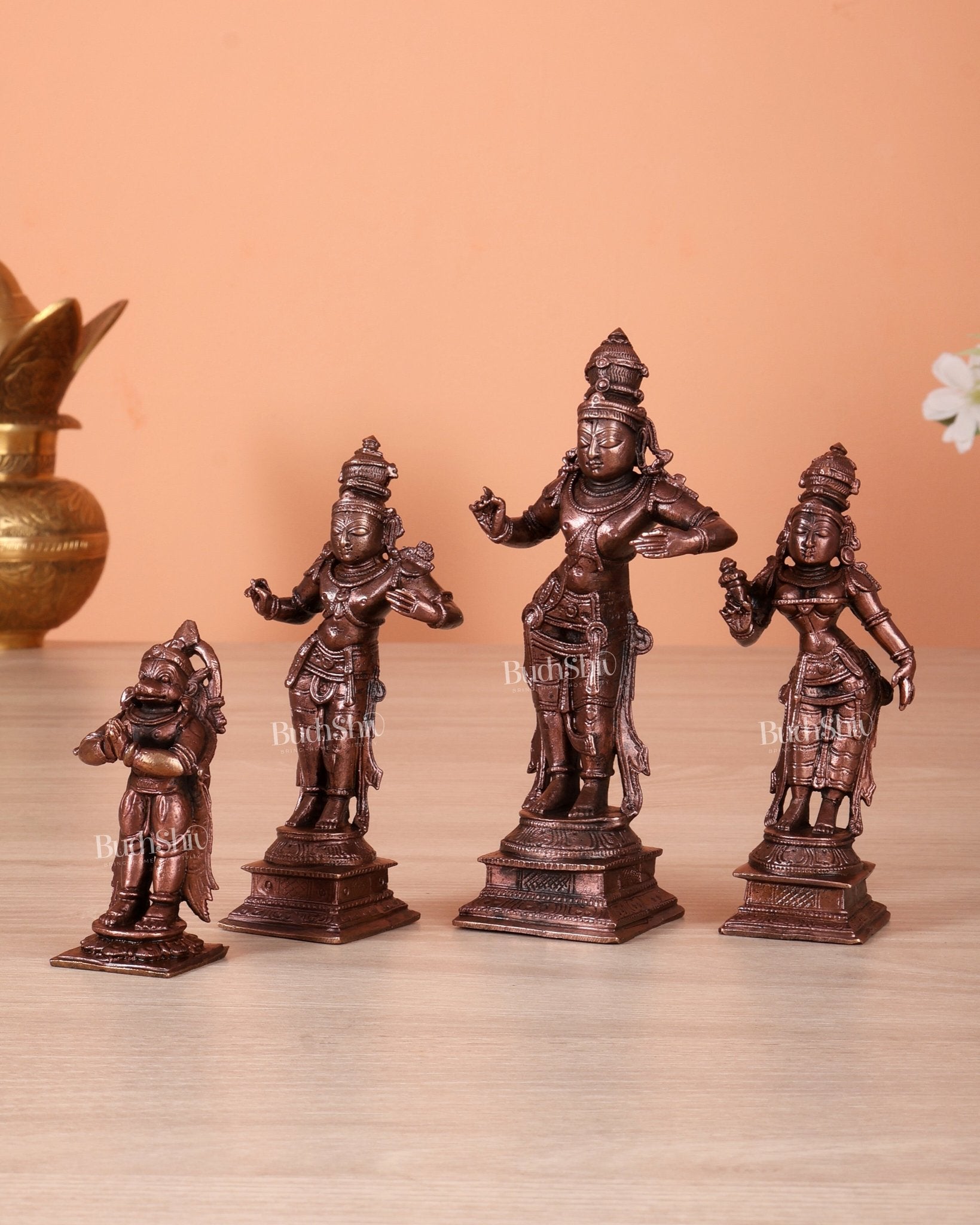 Pure Copper Ram Darbar Idol Set – Shri Ram, Sita, Lakshman & Hanuman 5.2" - Budhshiv.com