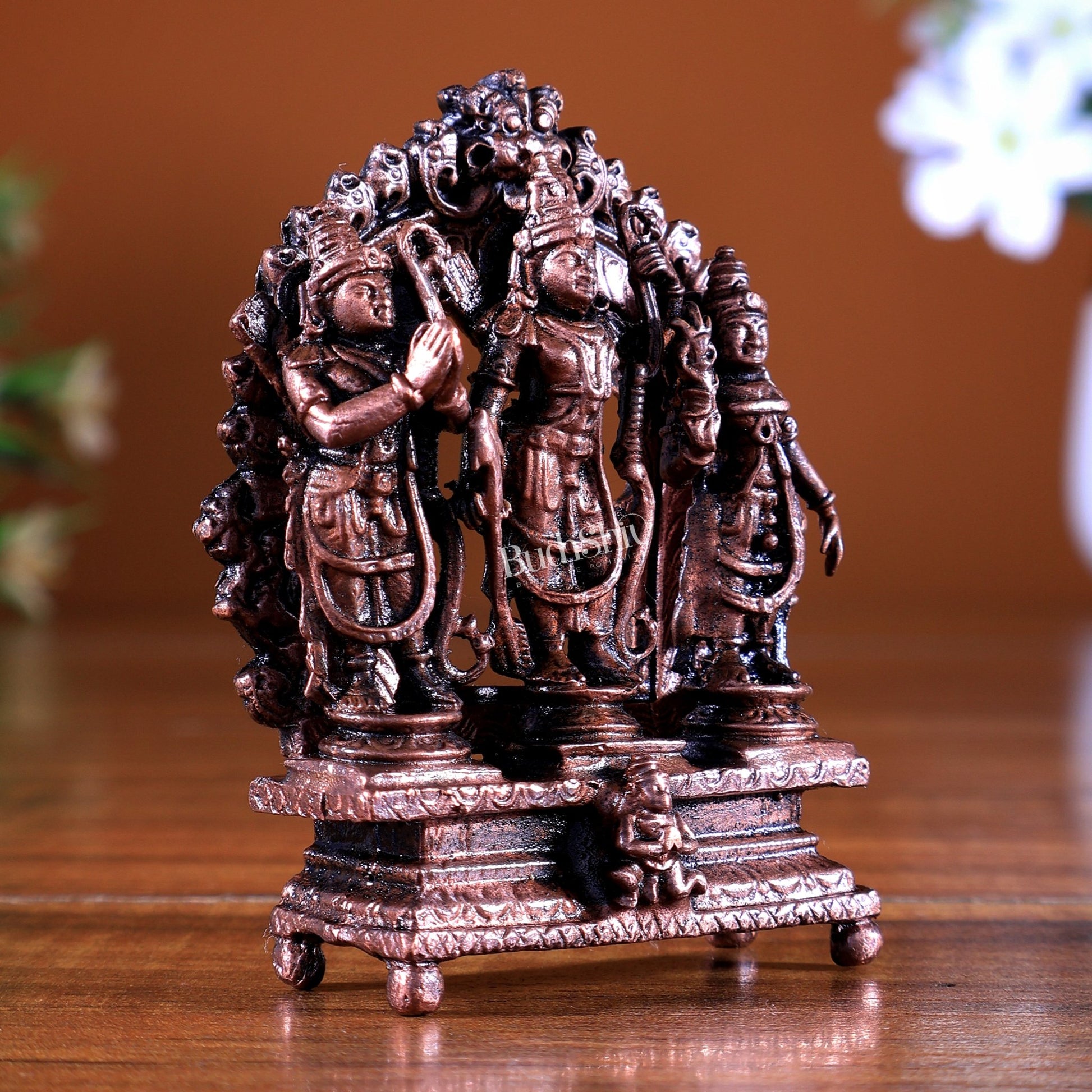 Pure Copper Ram Darbar Miniature Idol Set | Lord Ram Sita Lakshman Hanuman Murti - Budhshiv.com