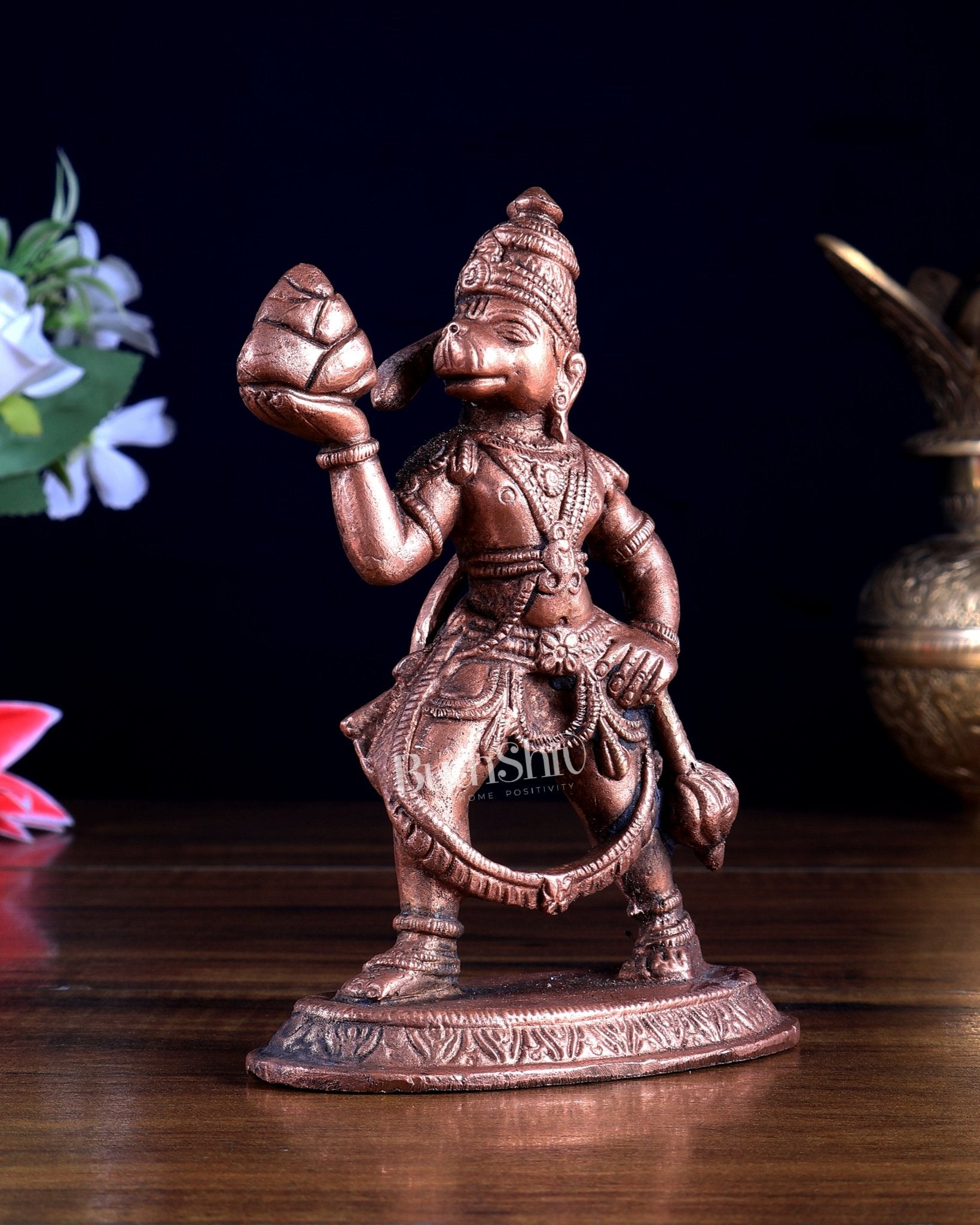 Pure Copper Sanjeevani Hanuman Idol 4.9 inch - Budhshiv.com