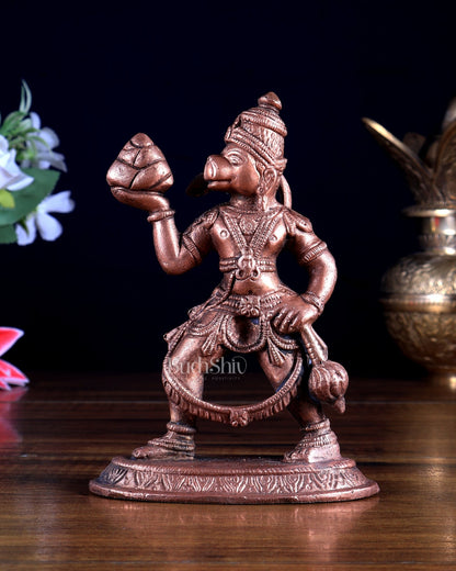 Pure Copper Sanjeevani Hanuman Idol 4.9 inch - Budhshiv.com
