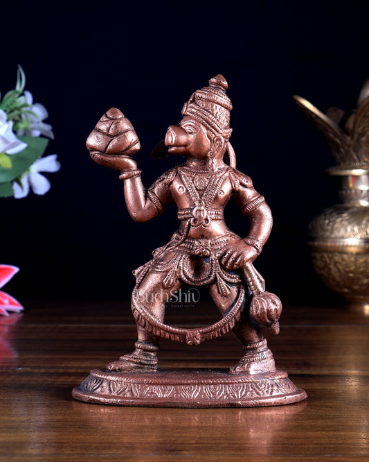Pure Copper Sanjeevani Hanuman Idol 4.9 inch - Budhshiv.com
