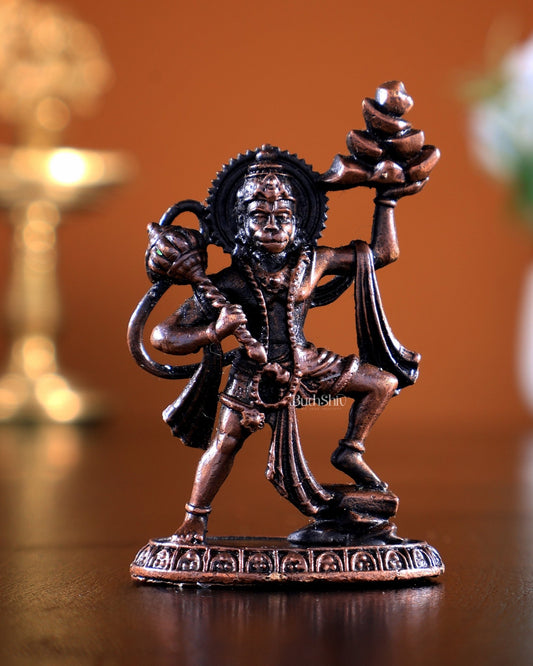 Pure Copper Sanjeevani Hanuman Mini Idol | BudhShiv 2 inch - Budhshiv.com