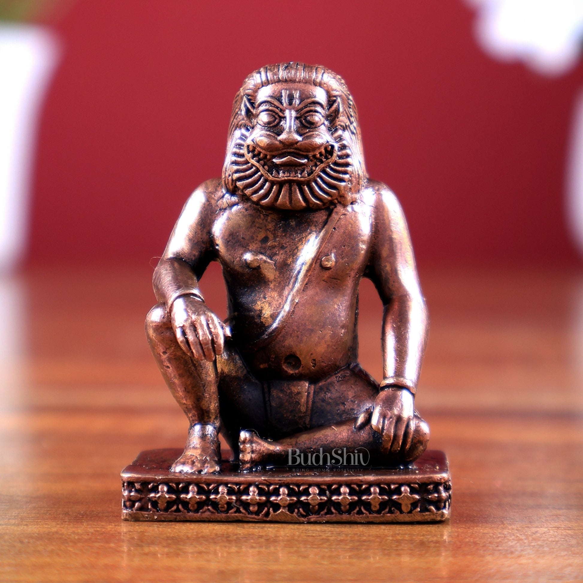 Pure Copper Shanta Narasimha Miniature Idol – Sacred Calm 2 inch - Budhshiv.com