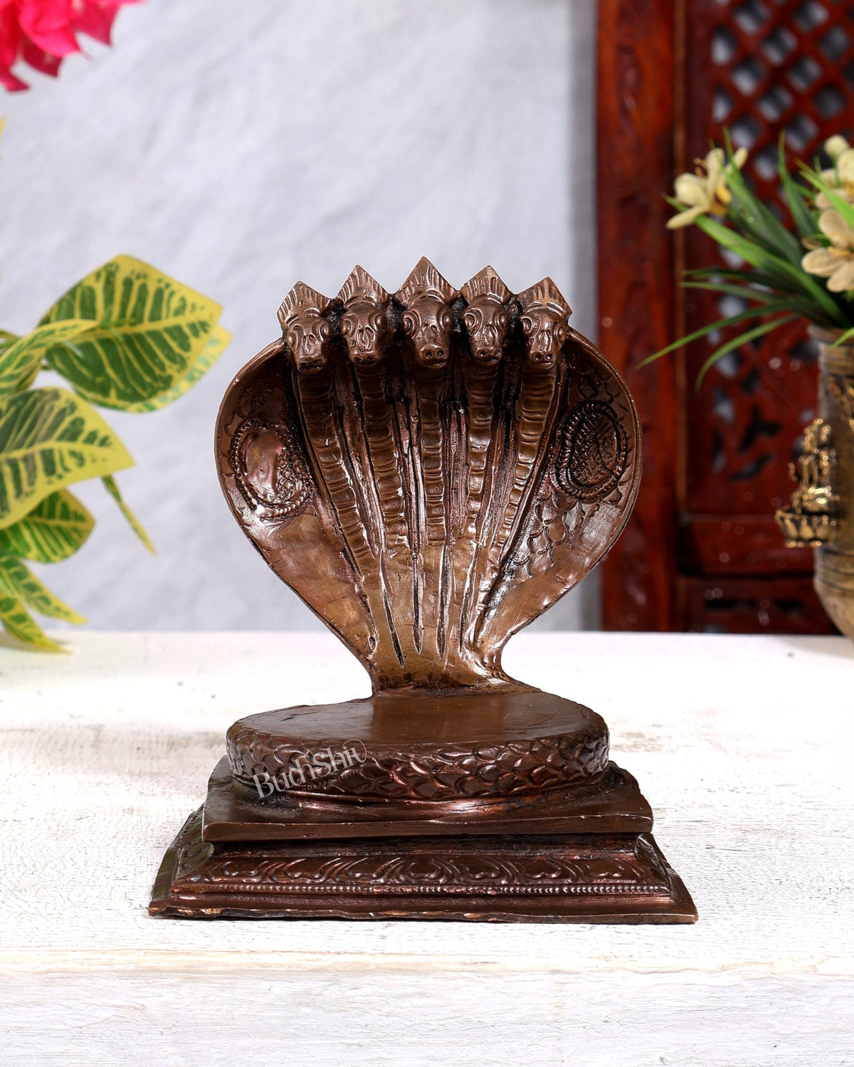 Pure Copper Sheshanaag Peeta | Handcrafted Copper Serpent Base - Budhshiv.com