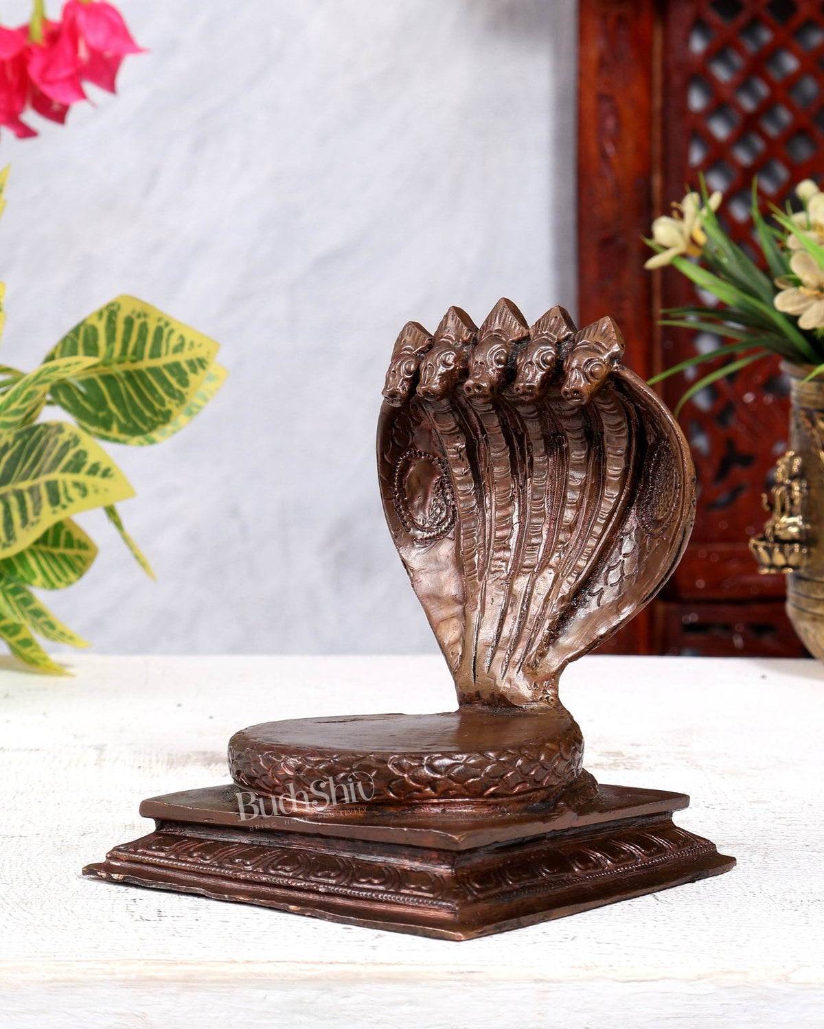 Pure Copper Sheshanaag Peeta | Handcrafted Copper Serpent Base - Budhshiv.com