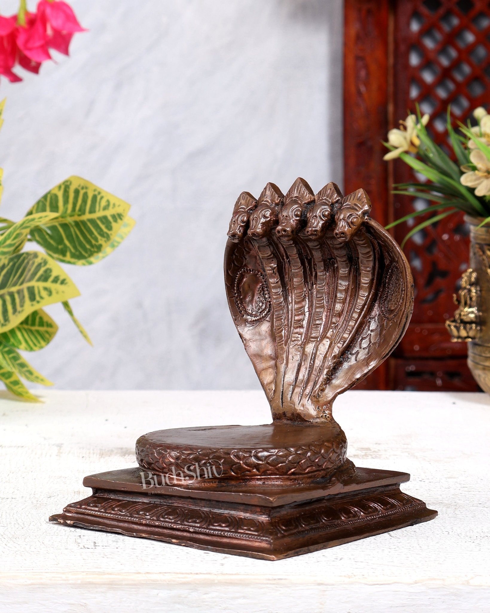Pure Copper Sheshanaag Peeta | Handcrafted Copper Serpent Base - Budhshiv.com