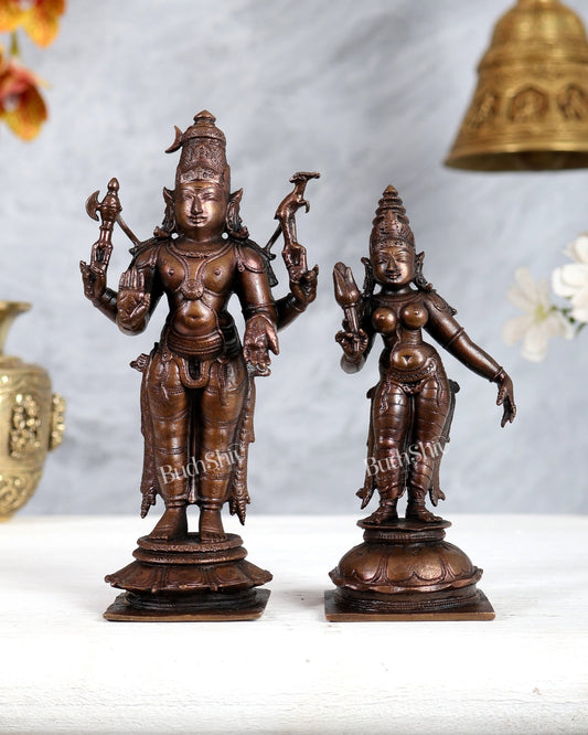 Pure Copper Shiva Parvati Standing Utsava Murti Set – Divine Couple Idols (6.1 & 5.1 Inches) - Budhshiv.com