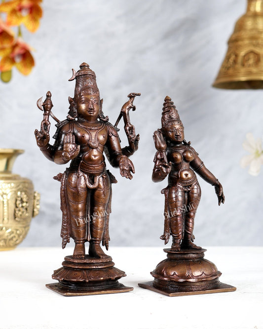 Pure Copper Shiva Parvati Standing Utsava Murti Set – Divine Couple Idols (6.1 & 5.1 Inches) - Budhshiv.com