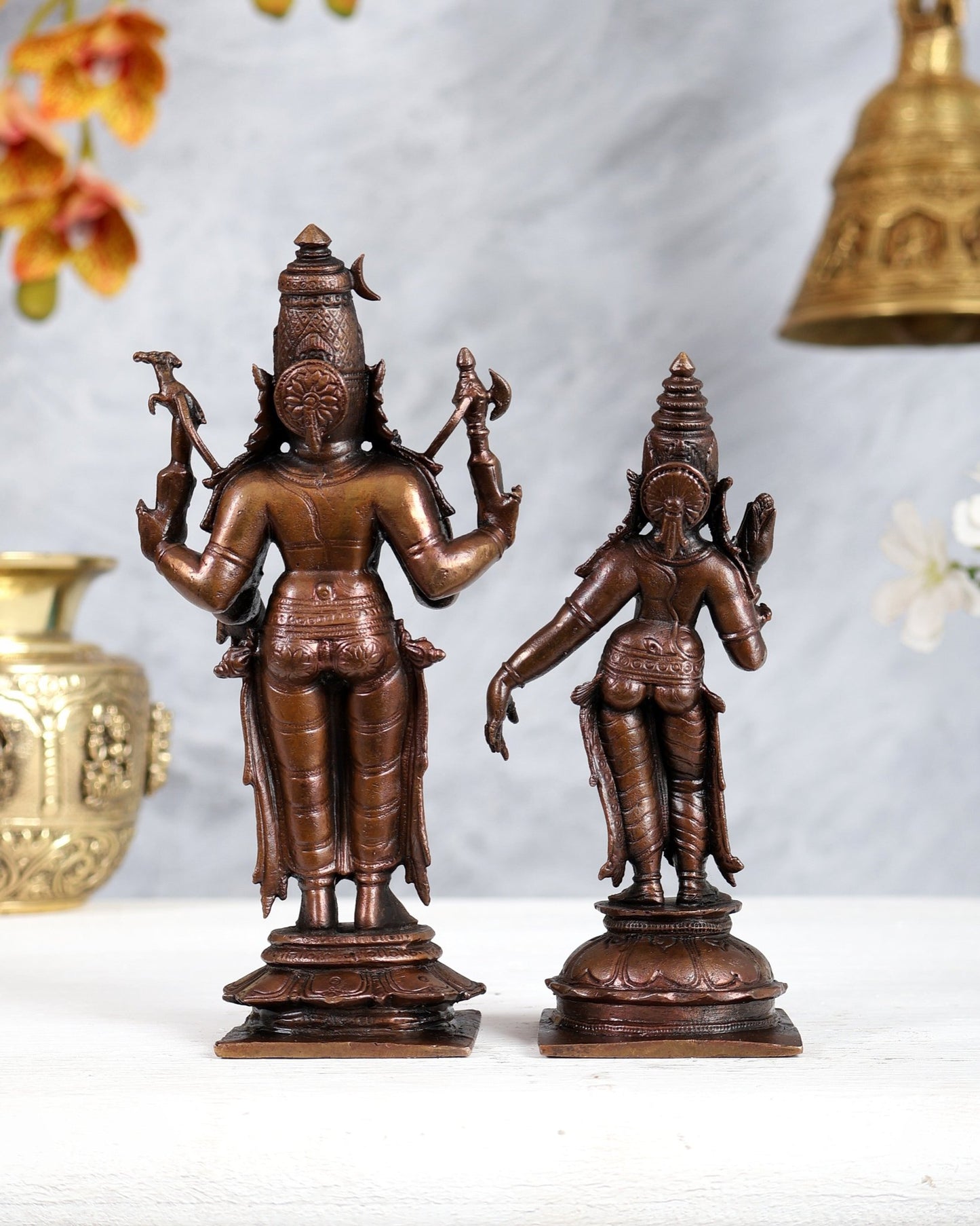 Pure Copper Shiva Parvati Standing Utsava Murti Set – Divine Couple Idols (6.1 & 5.1 Inches) - Budhshiv.com