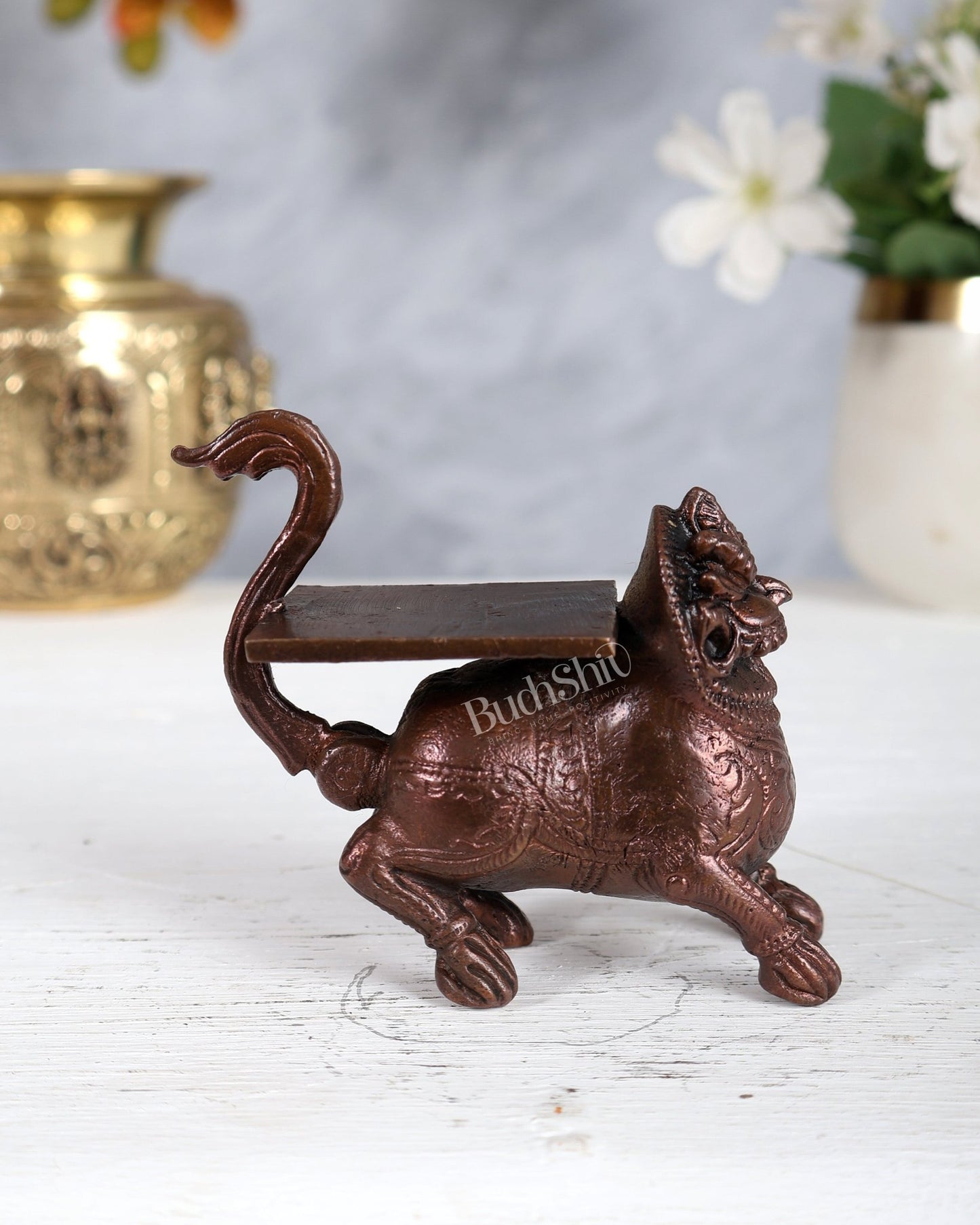 Pure Copper Simha Lion Yali Peeta Singhasan – Mini Decorative Throne Base (3 Inches) - Budhshiv.com