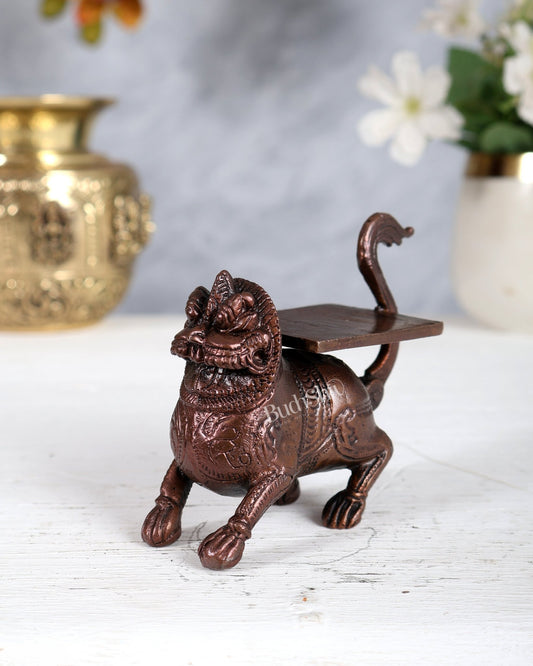 Pure Copper Simha Lion Yali Peeta Singhasan – Mini Decorative Throne Base (3 Inches) - Budhshiv.com