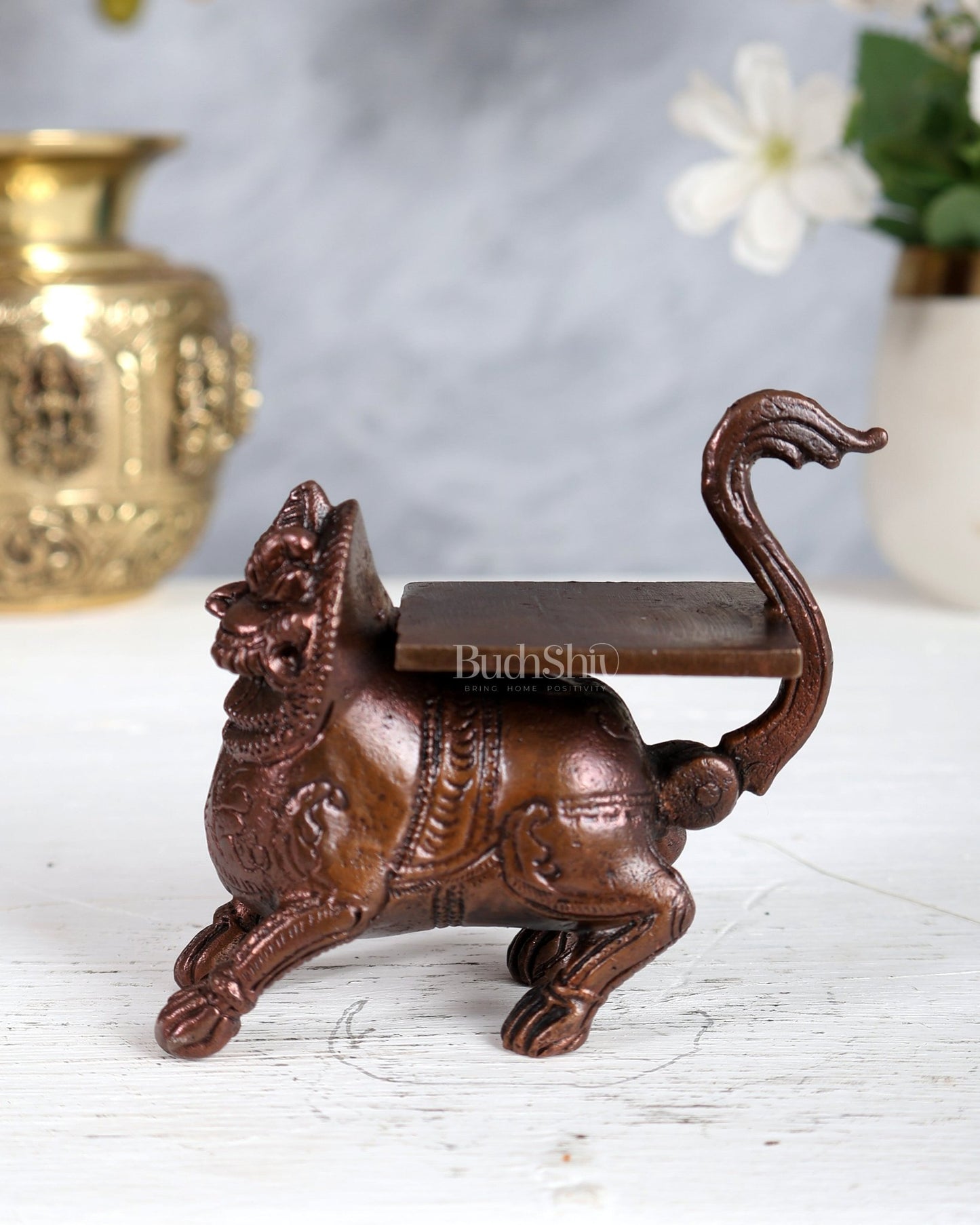 Pure Copper Simha Lion Yali Peeta Singhasan – Mini Decorative Throne Base (3 Inches) - Budhshiv.com