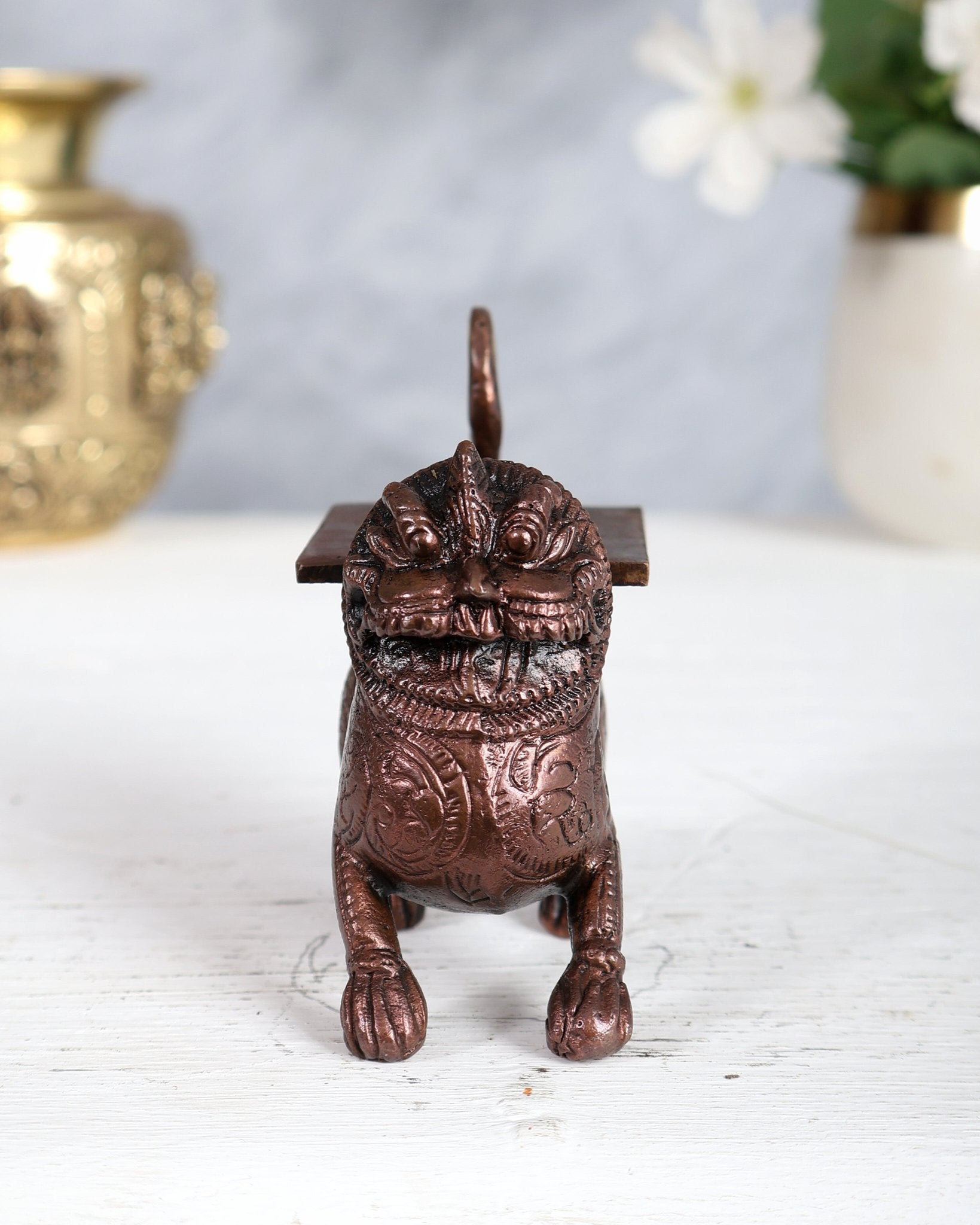 Pure Copper Simha Lion Yali Peeta Singhasan – Mini Decorative Throne Base (3 Inches) - Budhshiv.com