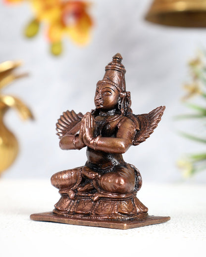 Pure Copper Sitting Garuda Idol – Divine Vishnu Vahana Sculpture (2.5 Inches) - Budhshiv.com