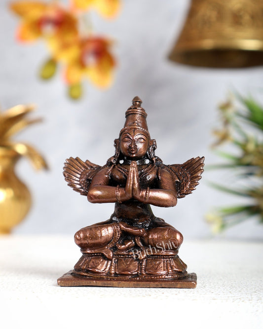 Pure Copper Sitting Garuda Idol – Divine Vishnu Vahana Sculpture (2.5 Inches) - Budhshiv.com