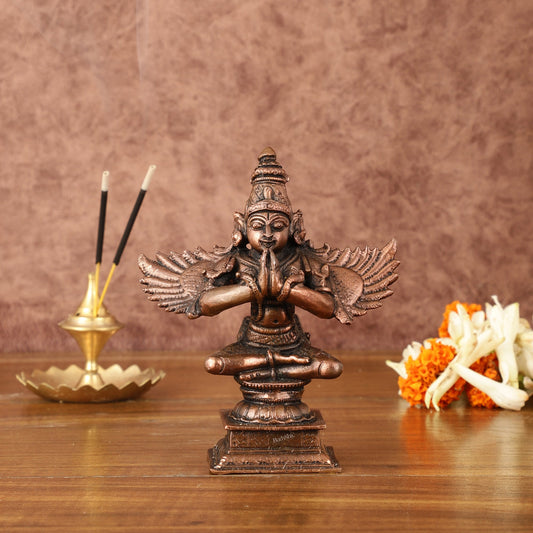 Pure Copper Sitting Garuda Idol with Open Wings – 5.25 Inch (13.34 cm) - Budhshiv.com